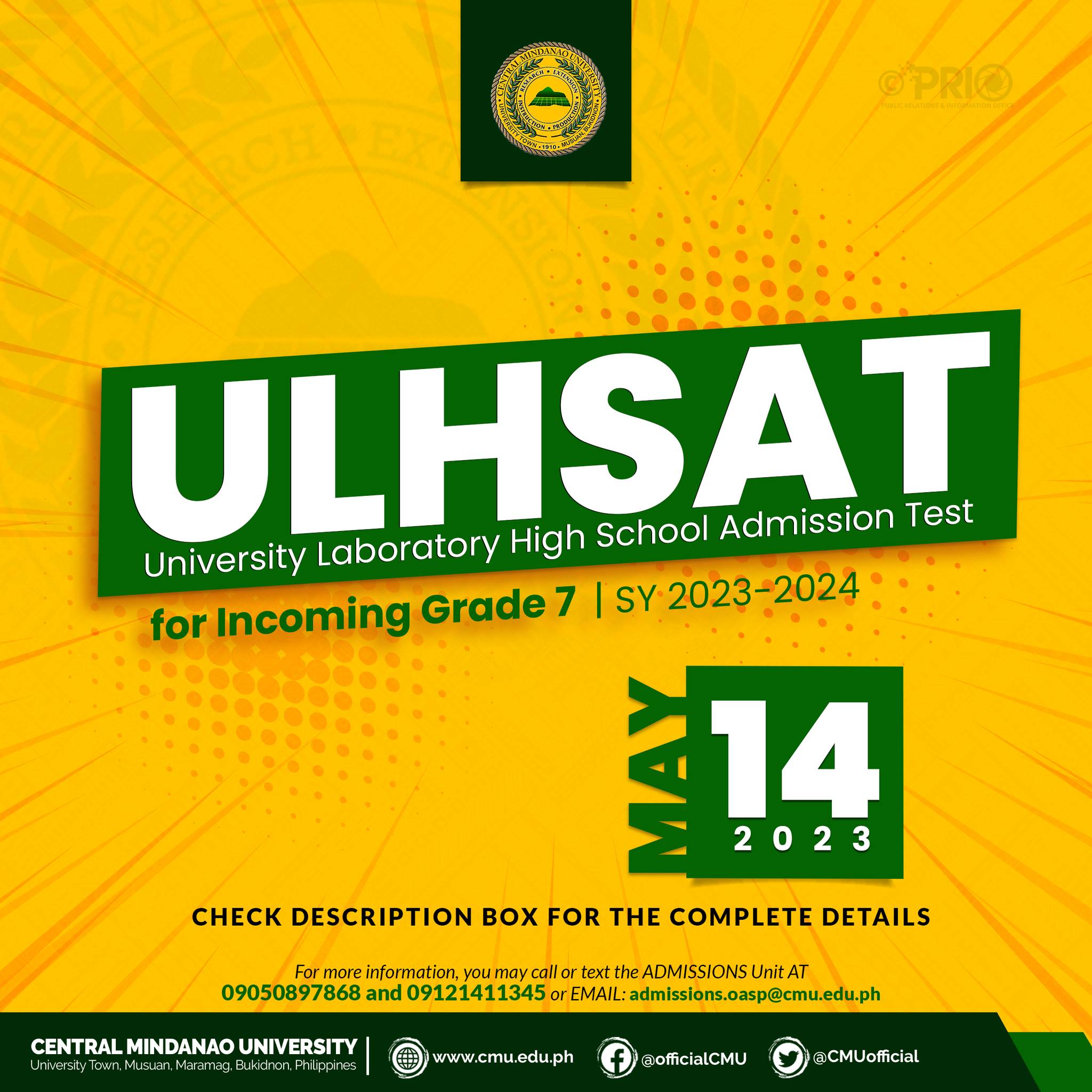 University Laboratory High School Admission Test Central Mindanao