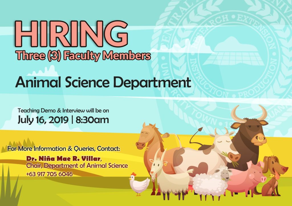 HIRING: Department of Animal Science | Central Mindanao University