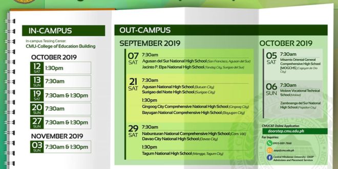Cmu Calendar 2021 LOOK: IN and OUT CAMPUS CMUCAT schedule for S.Y. 2020 2021 
