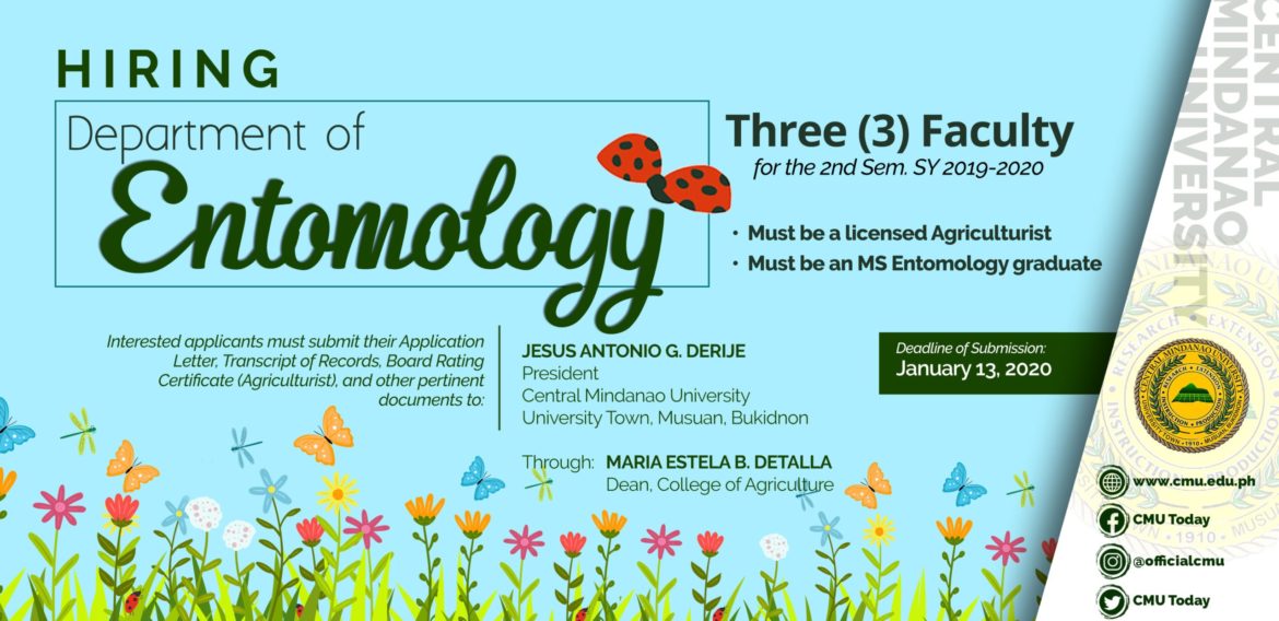 HIRING: The Department of Entomology is looking for Three (3) New Faculty Members