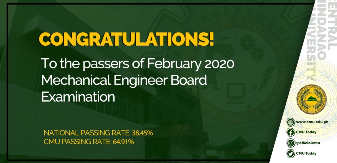 CONGRATULATIONS! To the passers of February 2020 Mechanical Engineer Board Examination