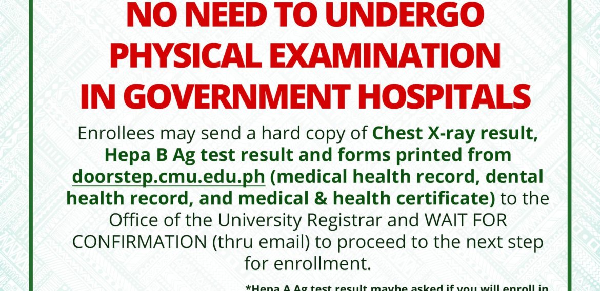 ANNOUNCEMENT: NO NEED TO UNDERGO PHYSICAL EXAMINATION IN GOVERNMENT HOSPITALS