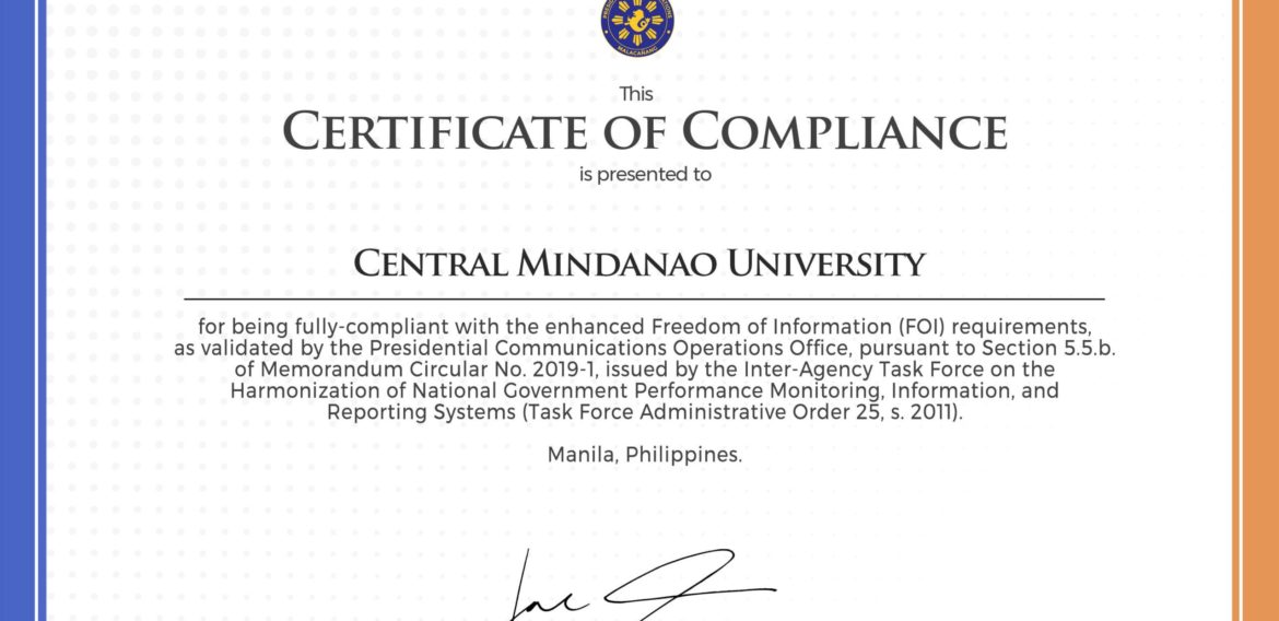LOOK: CMU is presented with a Certificate of Compliance for being fully-compliant with the enhanced Freedom of Information (FOI)