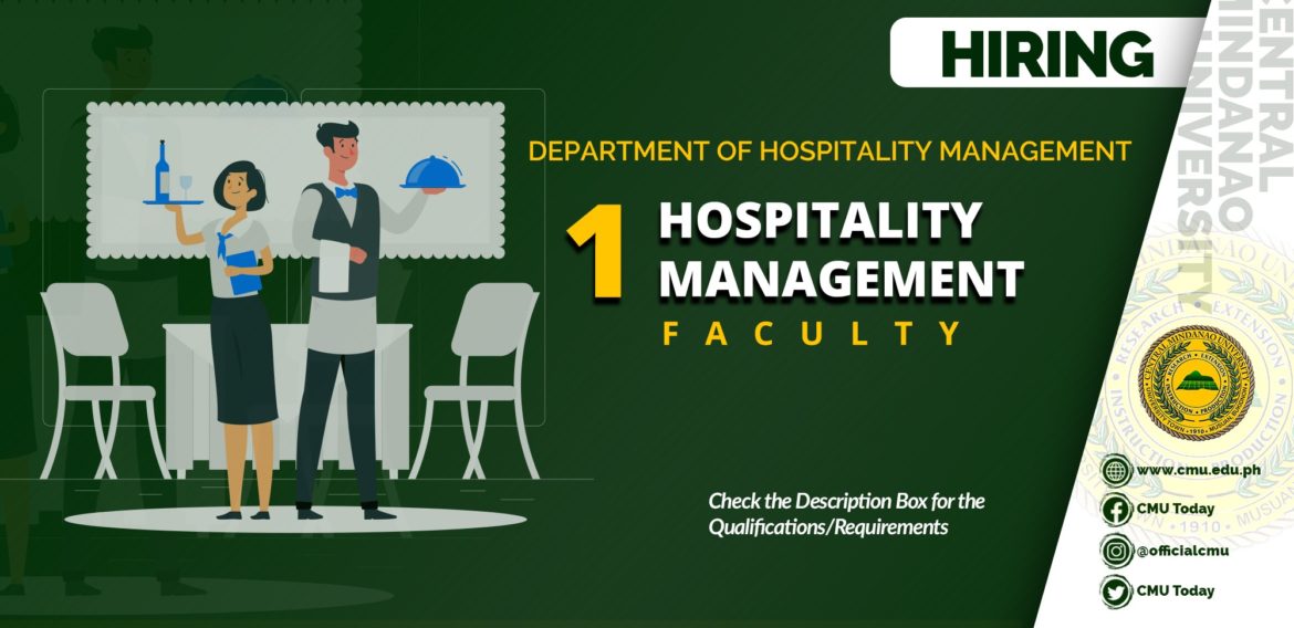 HIRING: One (1) Faculty member of the Department of Hospitality Management for the First Semester, SY 2020-2021