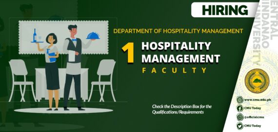HIRING: One (1) Faculty member of the Department of Hospitality Management for the First Semester, SY 2020-2021