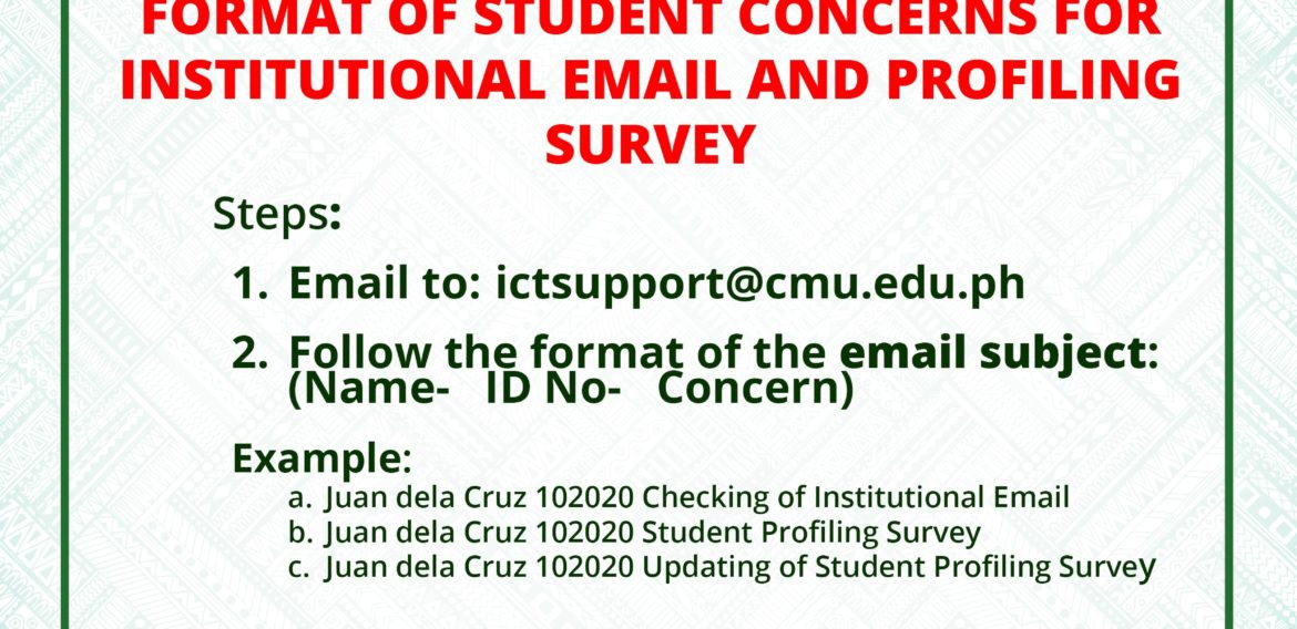 ANNOUNCEMENT: FORMAT OF STUDENT CONCERNS FOR INSTITUTIONAL EMAIL AND PROFILING SURVEY