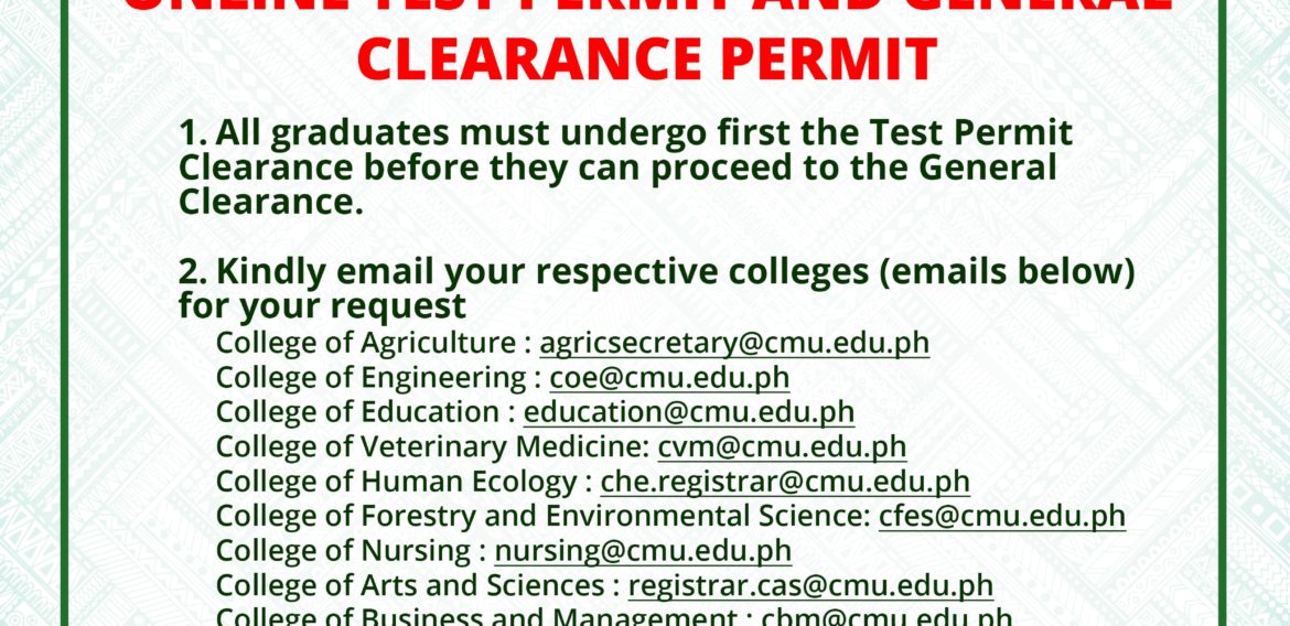 ANNOUNCEMENT: ONLINE TEST PERMIT AND GENERAL CLEARANCE PERMIT