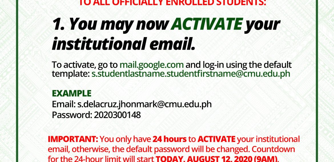 ANNOUNCEMENT: TO ALL OFFICIALLY ENROLLED STUDENTS