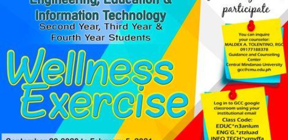 LOOK: The Guidance Center invites  2nd, 3rd, & 4th year students for a Wellness Exercise – Engineering, Education, & Information Technology.