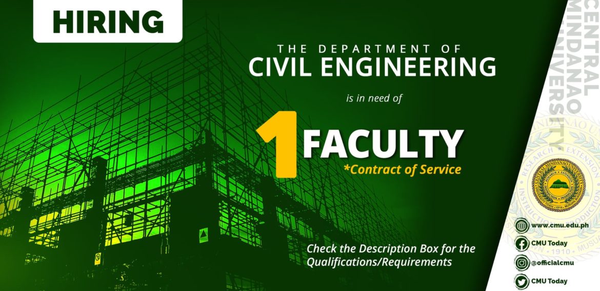 HIRING: The Department of Civil Engineering urgently needs One (1) Contract of Service Faculty.
