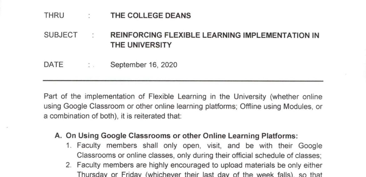 CMU OP Memorandum No. 09-356, s. 2020 REINFORCING FLEXIBLE LEARNING IMPLEMENTATION IN THE UNIVERSITY