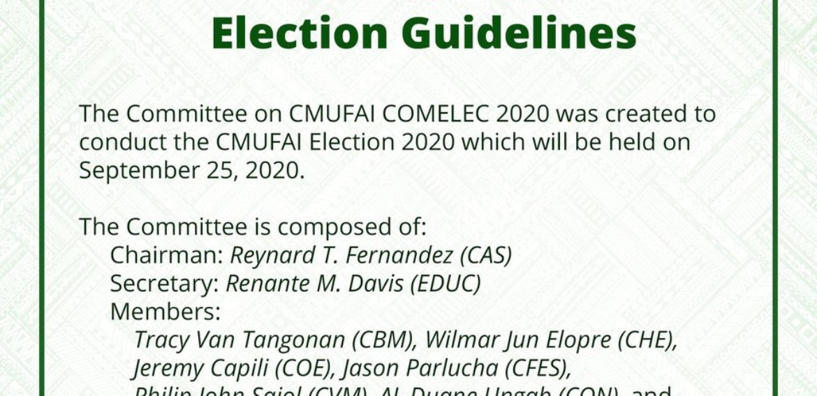 LOOK: CMUFAI (Central Mindanao University Faculty Association Inc.) 2020 Election Guidelines