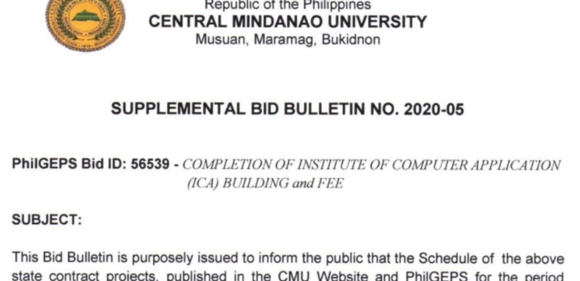SUPPLEMENTAL BID BULLETING NO. 2020-05