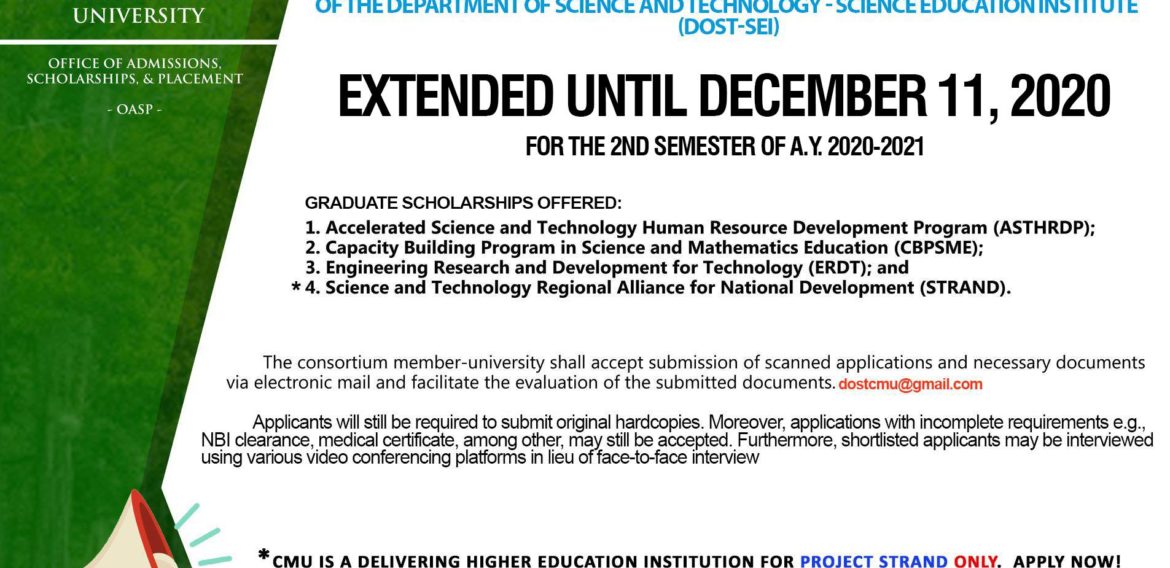 Extension of DOST-SEI application for Local Graduate Scholarship Program