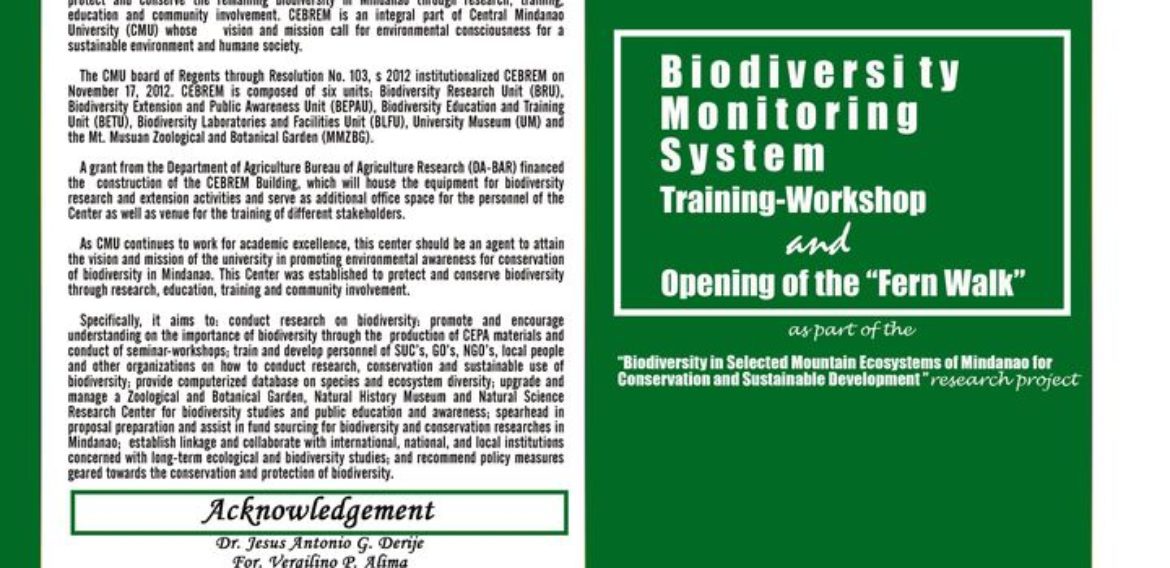 LOOK: The Center for Biodiversity Research and Extension in Mindanao (CEBREM) will be conducting a Biodiversity Monitoring System Training-Workshop and Opening of the “Fern Walk” on December 17-18, 2020.