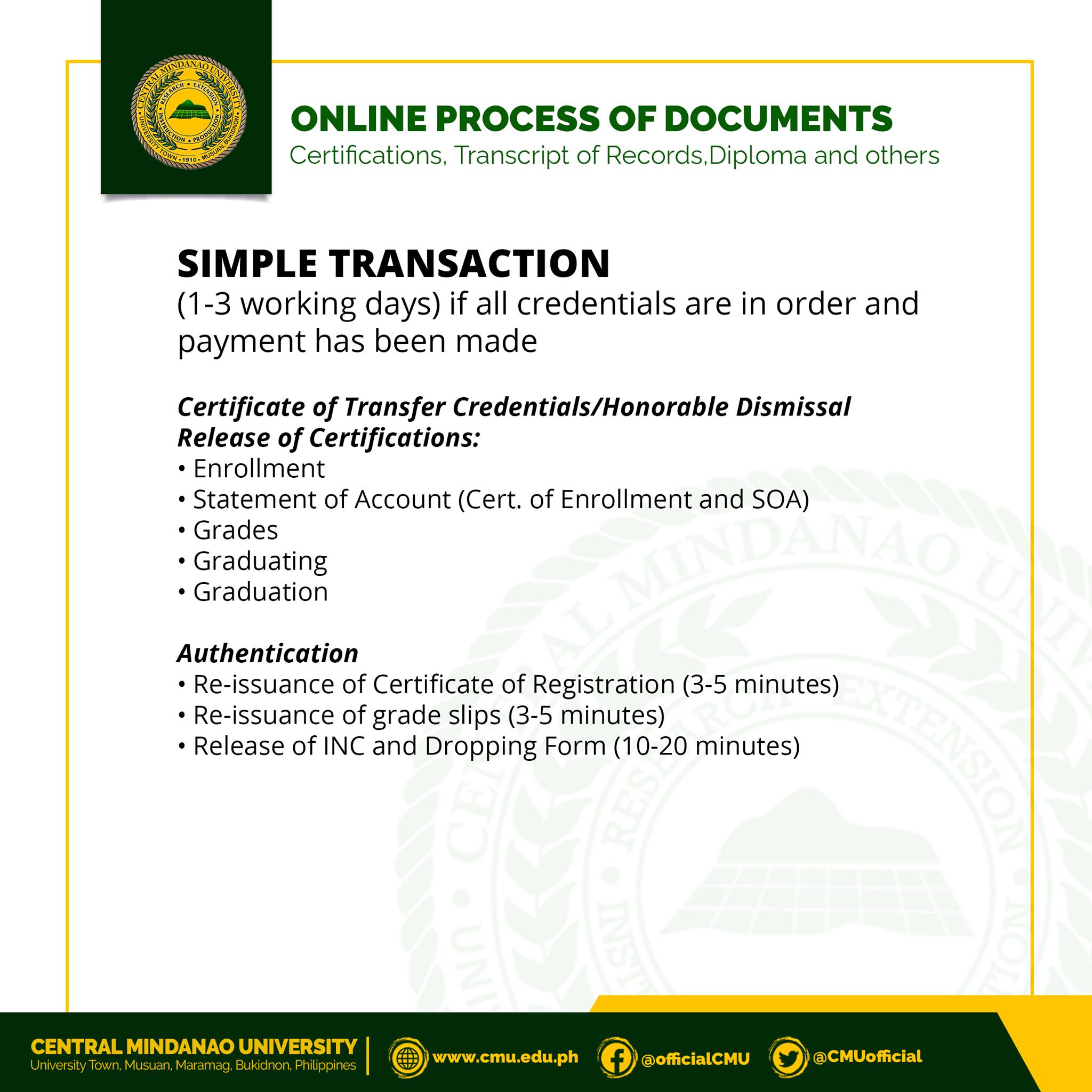 Online Request for Documents Certifications, Transcript of Records
