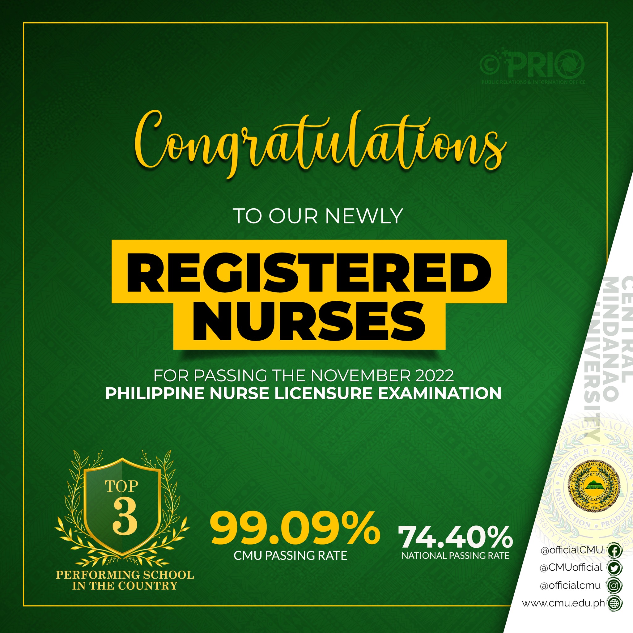 [CMUPride] Central Mindanao University is the 𝟯𝗿𝗱 𝘁𝗼𝗽 𝗽𝗲𝗿𝗳𝗼𝗿𝗺𝗶𝗻𝗴