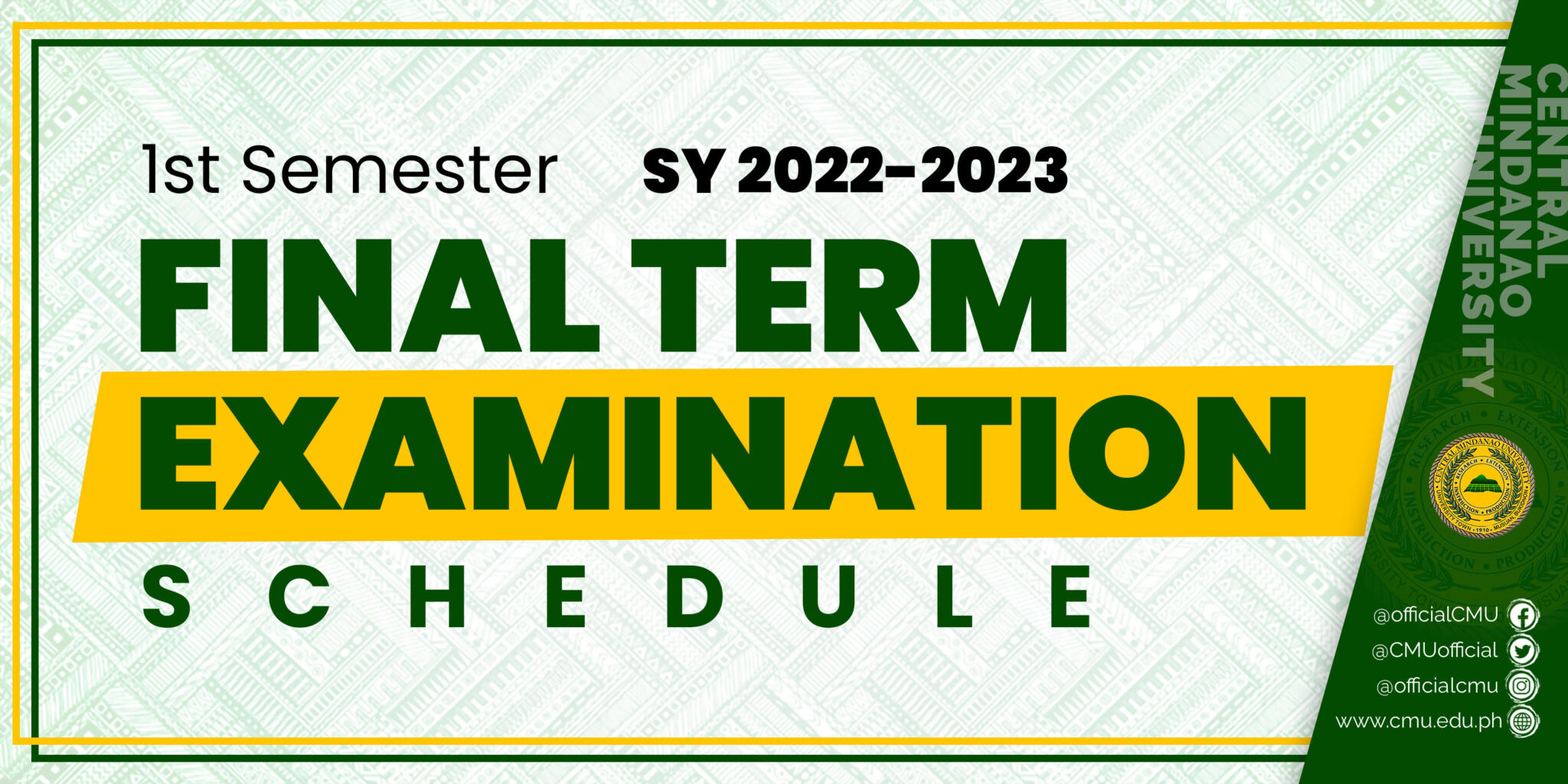 Final Term Examination Schedule, 1st Semester S.Y. 20222023 Central