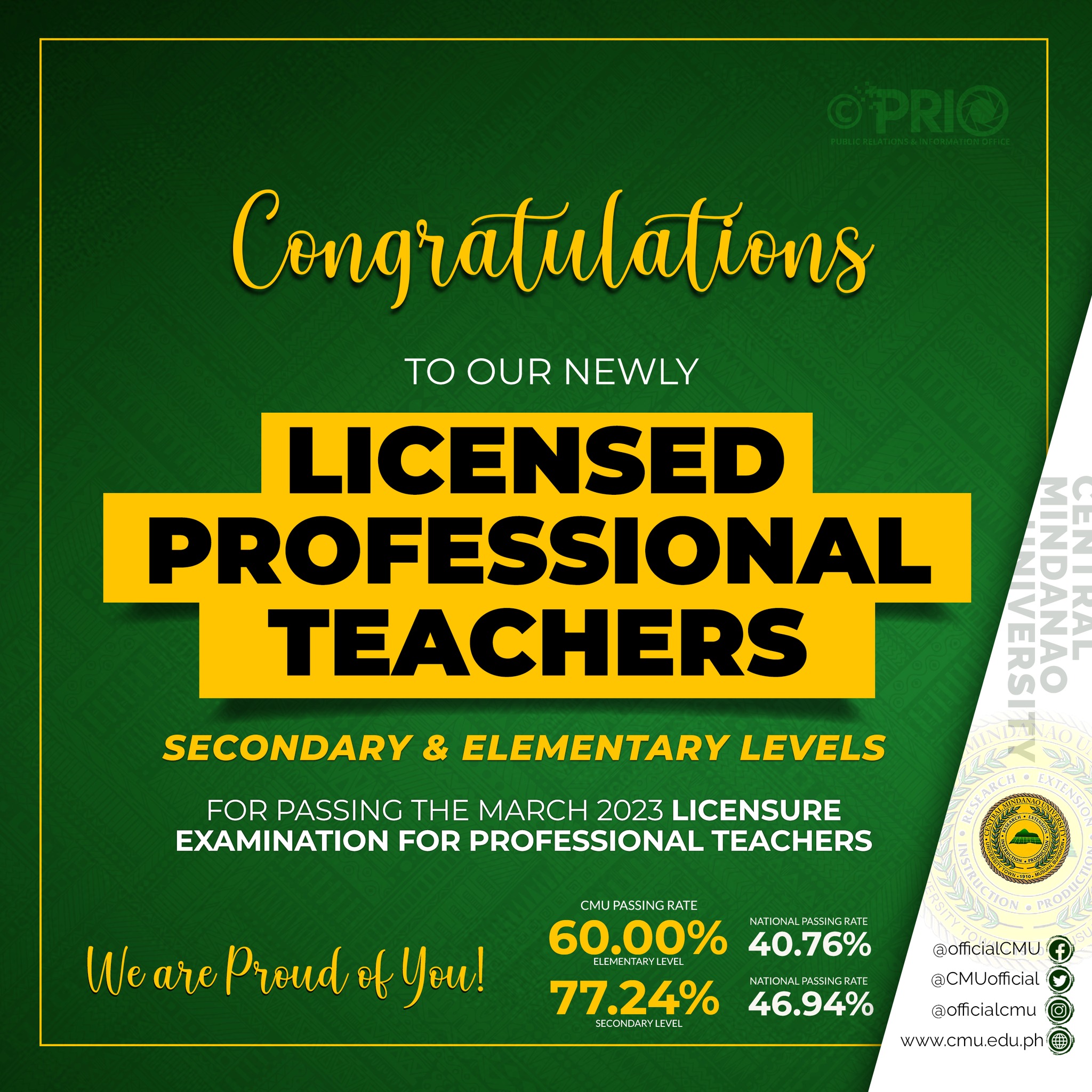 Congratulates 𝗟𝗶𝗰𝗲𝗻𝘀𝗲𝗱 𝗣𝗿𝗼𝗳𝗲𝘀𝘀𝗶𝗼𝗻𝗮𝗹 𝗧𝗲𝗮𝗰𝗵𝗲𝗿𝘀 Central Mindanao University