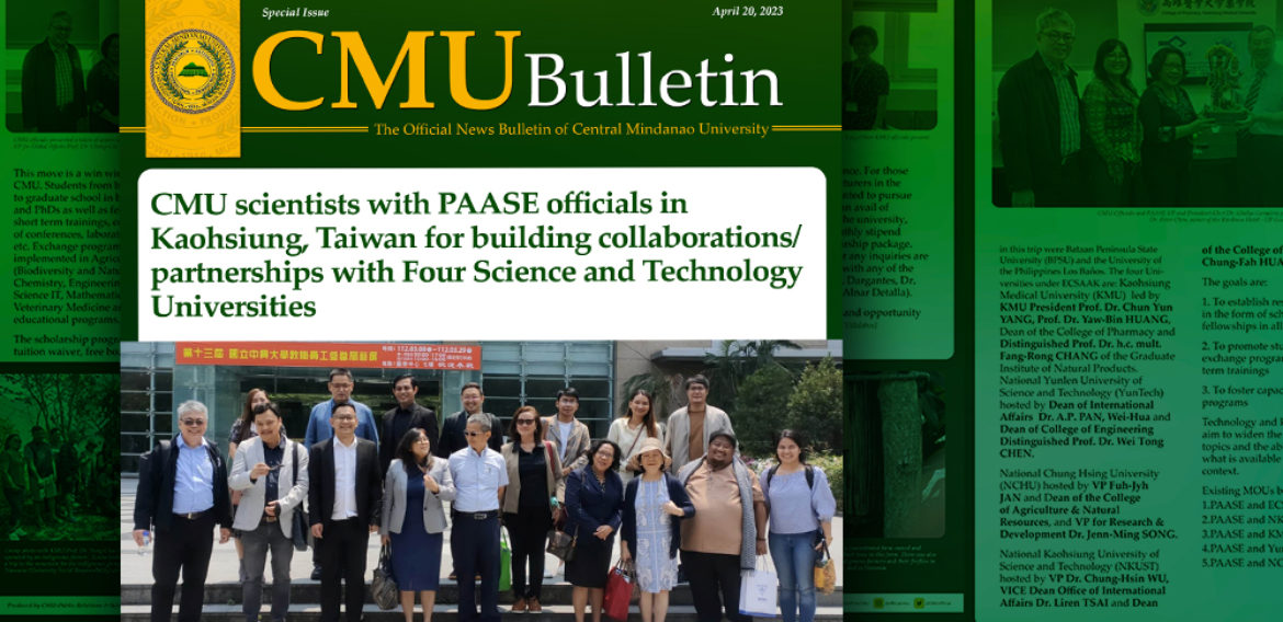 [CMU Bulletin] CMU scientists with PAASE officials in Kaohsiung, Taiwan for building collaborations/ partnerships with Four Science and Technology Universities