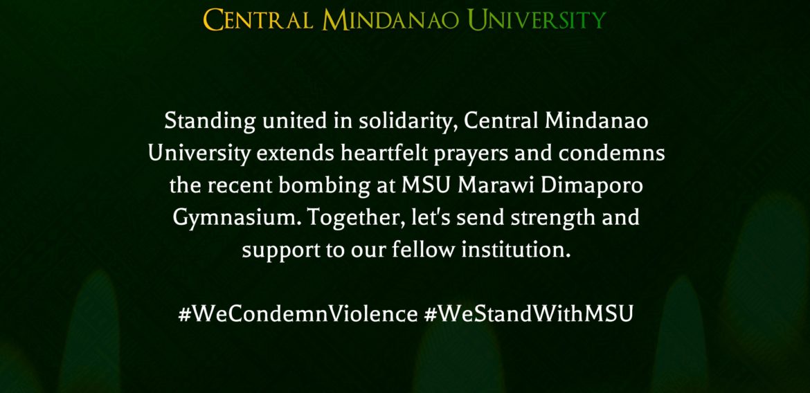Central Mindanao University extends heartfelt prayers and condemns the recent bombing