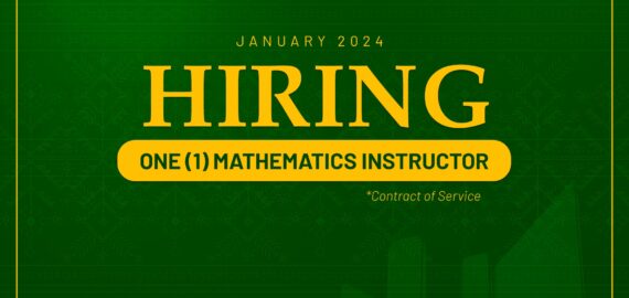 The Department of Mathematics needs one (1) Instructor for the Second Semester, SY 2023-2024
