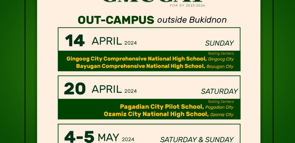 CMU 𝗢𝗨𝗧-𝗖𝗔𝗠𝗣𝗨𝗦 O𝘂𝘁𝘀𝗶𝗱𝗲 𝗕𝗨𝗞𝗜𝗗𝗡𝗢𝗡 Admission Test Schedule