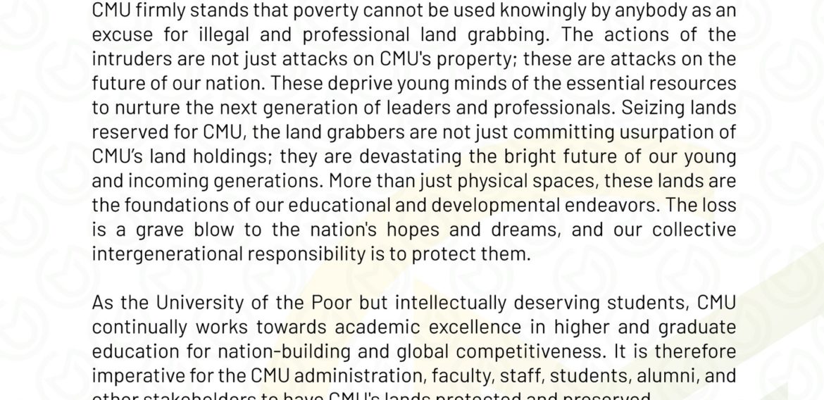 Official Statement of CMU on the Land Grabbing Incidents June 2024
