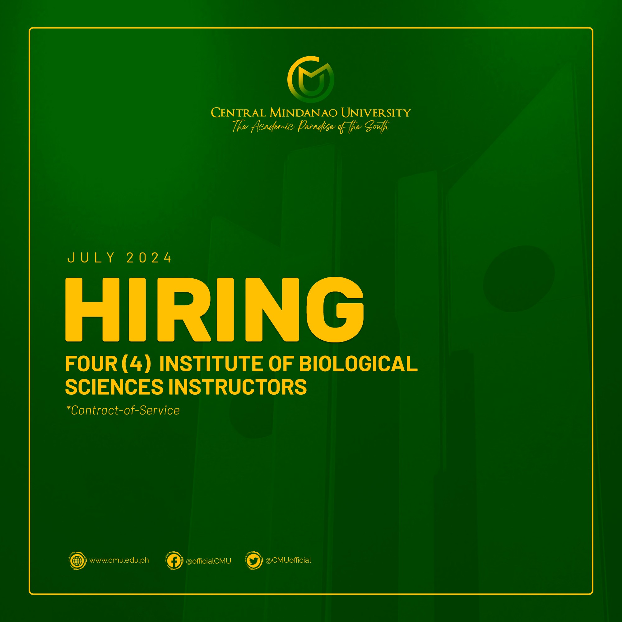 Institute of Biological Sciences needs Four Instructors Central