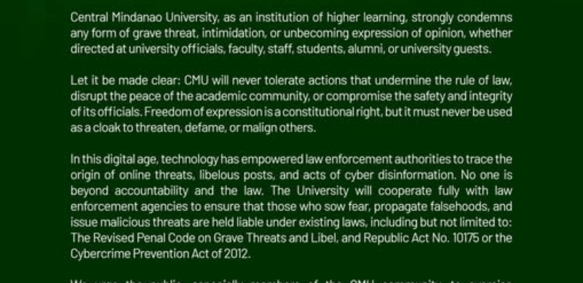 CMU Official Statment 𝗢𝗻 𝗚𝗿𝗮𝘃𝗲 𝗧𝗵𝗿𝗲𝗮𝘁𝘀 𝗮𝗻𝗱 𝗗𝗶𝘀𝗶𝗻𝗳𝗼𝗿𝗺𝗮𝘁𝗶𝗼𝗻