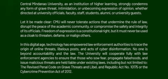 CMU Official Statment 𝗢𝗻 𝗚𝗿𝗮𝘃𝗲 𝗧𝗵𝗿𝗲𝗮𝘁𝘀 𝗮𝗻𝗱 𝗗𝗶𝘀𝗶𝗻𝗳𝗼𝗿𝗺𝗮𝘁𝗶𝗼𝗻