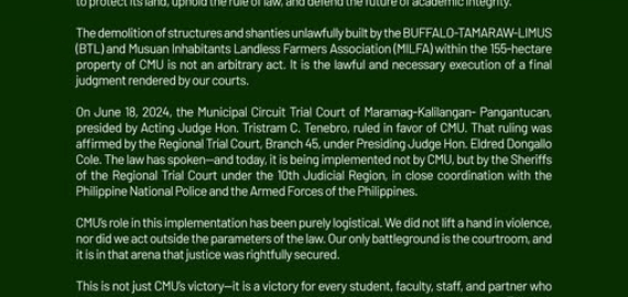 CMU OFFICIAL STATEMENT 16  of June 2025