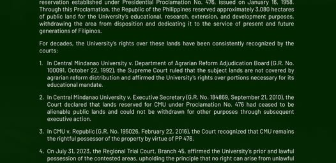OFFICIAL STATEMENT: 𝘖𝘯 𝘵𝘩𝘦 𝘗𝘳𝘰𝘵𝘦𝘤𝘵𝘪𝘰𝘯 𝘰𝘧 𝘵𝘩𝘦 𝘜𝘯𝘪𝘷𝘦𝘳𝘴𝘪𝘵𝘺 𝘓𝘢𝘯𝘥 𝘙𝘦𝘴𝘦𝘳𝘷𝘢𝘵𝘪𝘰𝘯 𝘶𝘯𝘥𝘦𝘳 𝘗𝘳𝘦𝘴𝘪𝘥𝘦𝘯𝘵𝘪𝘢𝘭 𝘗𝘳𝘰𝘤𝘭𝘢𝘮𝘢𝘵𝘪𝘰𝘯 𝘕𝘰. 476
