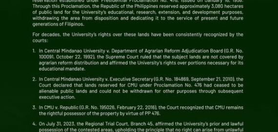 OFFICIAL STATEMENT: 𝘖𝘯 𝘵𝘩𝘦 𝘗𝘳𝘰𝘵𝘦𝘤𝘵𝘪𝘰𝘯 𝘰𝘧 𝘵𝘩𝘦 𝘜𝘯𝘪𝘷𝘦𝘳𝘴𝘪𝘵𝘺 𝘓𝘢𝘯𝘥 𝘙𝘦𝘴𝘦𝘳𝘷𝘢𝘵𝘪𝘰𝘯 𝘶𝘯𝘥𝘦𝘳 𝘗𝘳𝘦𝘴𝘪𝘥𝘦𝘯𝘵𝘪𝘢𝘭 𝘗𝘳𝘰𝘤𝘭𝘢𝘮𝘢𝘵𝘪𝘰𝘯 𝘕𝘰. 476