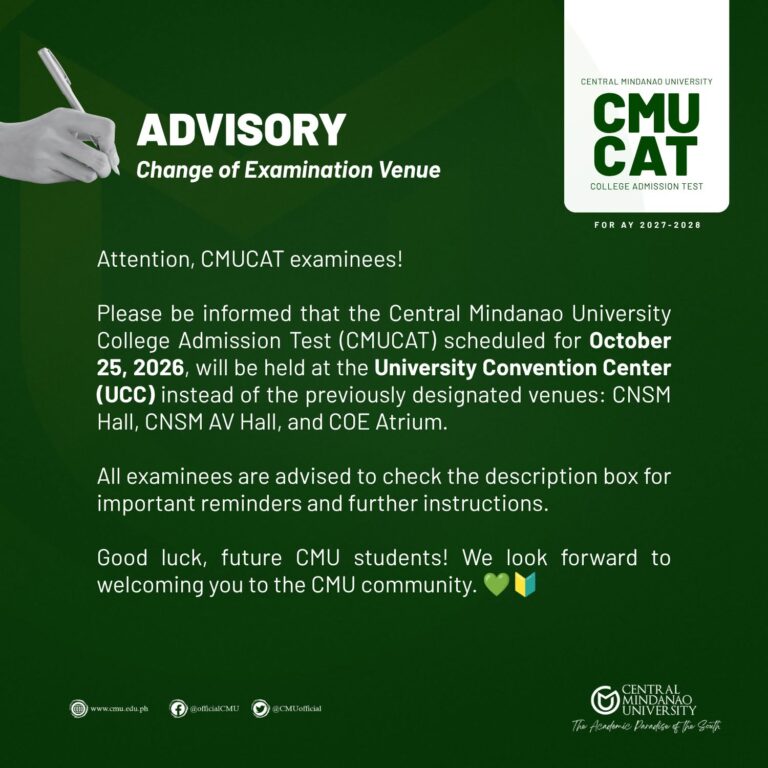 [#CMUCAT2027 ADVISORY] Change of Examination Venue and Reminders