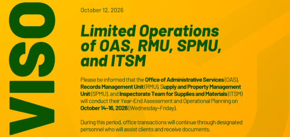 [ADVISORY] Limited Operations of OAS, RMU, SPMU, and ITSM