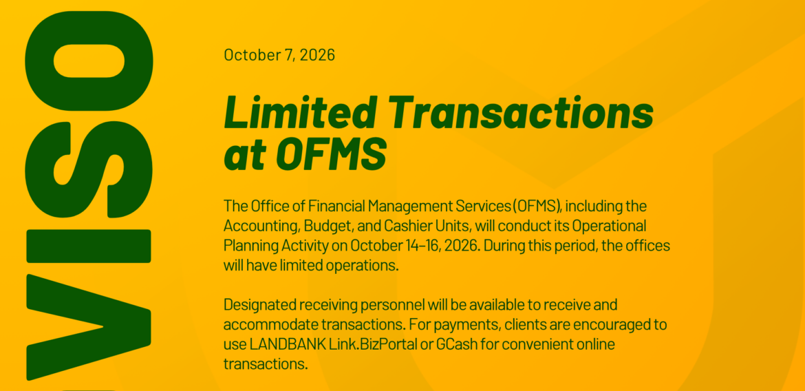 [📢 ADVISORY] Limited Transactions at OFMS