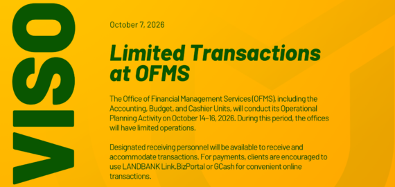 [📢 ADVISORY] Limited Transactions at OFMS